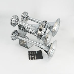 Kit de klaxon à air 4 trompettes <span class=keywords><strong>12V</strong></span>/24V 130dB super puissant, chromé, pour camion, bus, véhicule lourd - Product Image 2