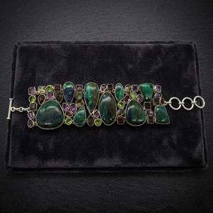 Brazalete de Plata 925 con Incrustaciones de Piedras Naturales, Estilo Bohemio Geométrico, Joyería para Mujer - Product Image 3