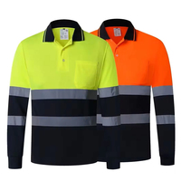 Polo de travail réfléchissant haute visibilité avec logo personnalisé, poche et manches longues pour hommes