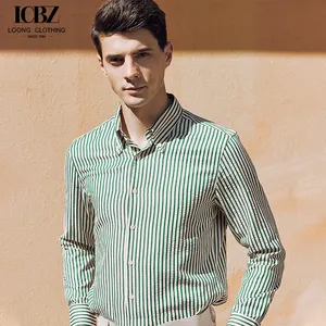 Groothandel Oem Custom Groen Gestreept Shirt Met Lange Mouwen Heren Zakelijk Formeel One-Inch Shirt Zonder Ijzer
