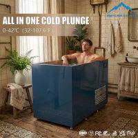 Baignoire de plongeon à froid pour la maison, en acier inoxydable bleu, avec refroidisseur intégré 1HP/1.5HP et 2 jets de massage