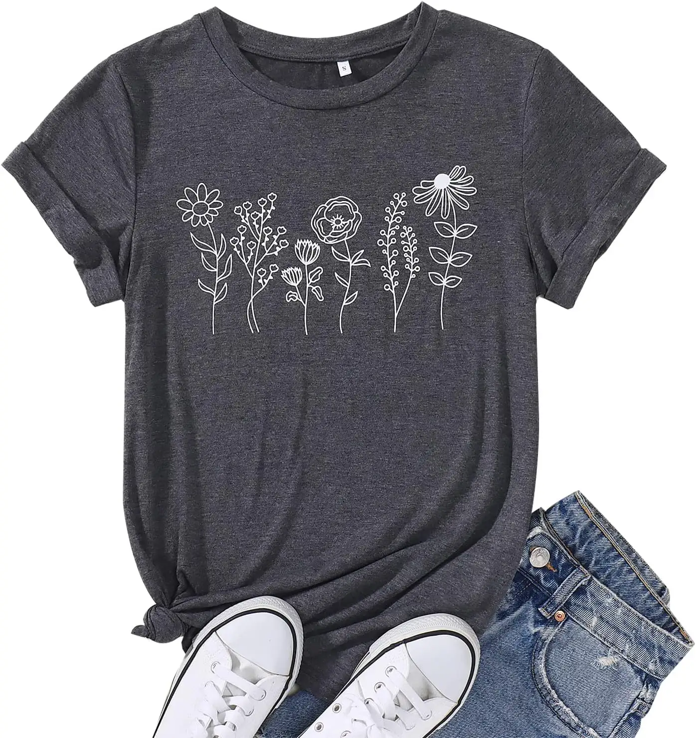 T-Shirt Sommer Blume Damen blumenfreies Oberteil Sommer Blume lässiges T-Shirt Wildblume Grafik T-Shirt individuelles Rundhalsausschnitt Shirt