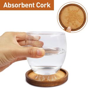 Sous-verre en <span class=keywords><strong>liège</strong></span> avec bord en bois d'acacia, absorbant et résistant à la chaleur, pour la maison et le bar - Product Image 3