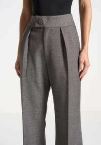 Women's Gray Wool Blend Two-Piece Suit <b>Set</b> With Notched Lapel Cropped <b>Blazer</b> And Wide Leg Pants Formal Wear Full Length - Product Image 6