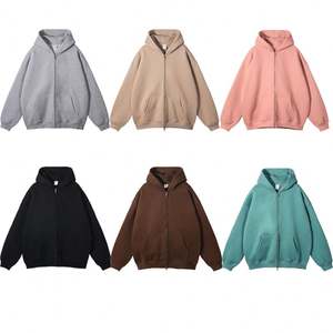 Streetwear Quality <b>Thick</b> <b>Fleece</b> Cotton Heavy Zip up Oversized Hoodie Custom Logo OEM Wholesale Zipper Hoodies - Product Image 1