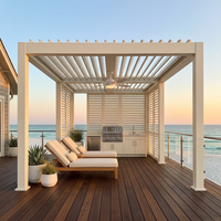 Pergola de jardin en aluminium avec éclairage LED intégré, toit à lamelles motorisé intelligent et réglable, pour patio extérieur