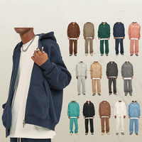 Ensemble sweat à capuche zippé et pantalon de survêtement en maille respirante, 350 grammes, coupe oversize à épaules tombantes, fermeture éclair personnalisée, collection automne, vente en gros