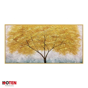 Pintura al Óleo Abstracta Decorativa Moderna con Hojas Doradas, Pintada a Mano, con Escena de Árbol, sobre Lienzo, para Decoración de Pared Interior, Tamaño Personalizado - Product Image 2