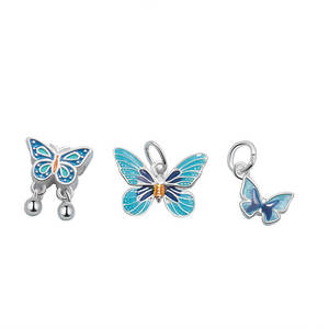 925 argent Sterling émail papillon perforé accessoires charme <span class=keywords><strong>Animal</strong></span> pendentif bricolage filles bijoux accessoires collier personnalisé - Product Image 2