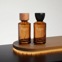 Flacon de parfum de luxe en verre ambré vide de 100 ml avec couvercle en bois, flacons pulvérisateurs cylindriques de 50 ml pour cosmétiques avec boîte noire