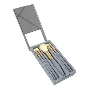 Juego de 5 Brochas de Maquillaje Sintéticas con Estuche de Viaje Rosa, Diseño de Virola Redonda, Mango de Plástico, Ideal para el Uso Diario de Belleza - Product Image 5