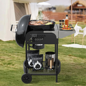 Multifunctional Trolley Barbecue Grill With Smoker Outdoor Charcoal BBQ Cart Round Grill Rack Windproof Rustproof - Product Image 1