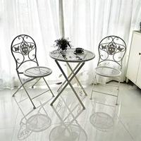 Ensemble de table et de chaises pliantes en fer forgé 3 pièces, idéal pour les balcons, les patios et les salons de thé branchés