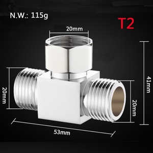 Adaptador en Forma de T para Ducha de Baño Cromado T2, Conector de Tres Vías con Conexión de Manguera de Cobre G1/2" - Product Image 2