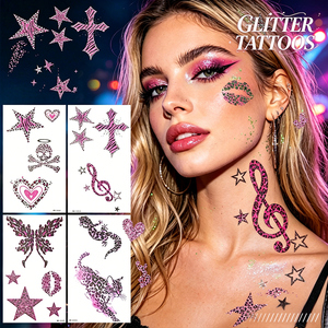 <span class=keywords><strong>Tatuajes</strong></span> Temporales Personalizados Profesionales con Brillo, Diseño de <span class=keywords><strong>Leopardo</strong></span> Verde y Rosa, Polvo Brillante, No Tóxicos, para Mujeres - Product Image 2