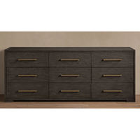 Commode à 9 tiroirs en bois massif, style moderne minimaliste, en chêne, avec poignées fines en laiton, grand espace de rangement pour chambre et salon