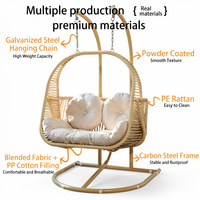 Fauteuil suspendu double en rotin Meiqi pour cour et extérieur, résistant aux intempéries, capacité 3 personnes, coussin à séchage rapide