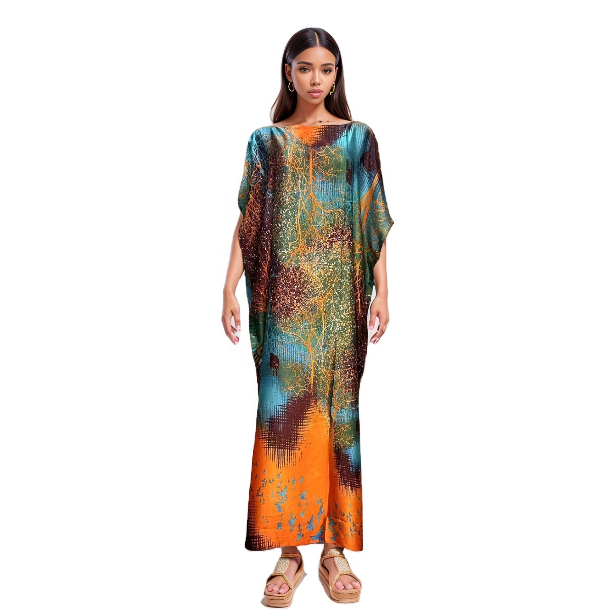 african beach dress Color Block V-Neck Women Maxi Dress To Floor Long Beach Robe African P   Mega Mart Center