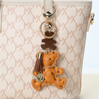Porte-clés mini ours en peluche Kawaii en gros, coloré, en cuir PU, avec pompon, breloques pour clés de voiture, sacs, sacs à main, décoration et cadeaux