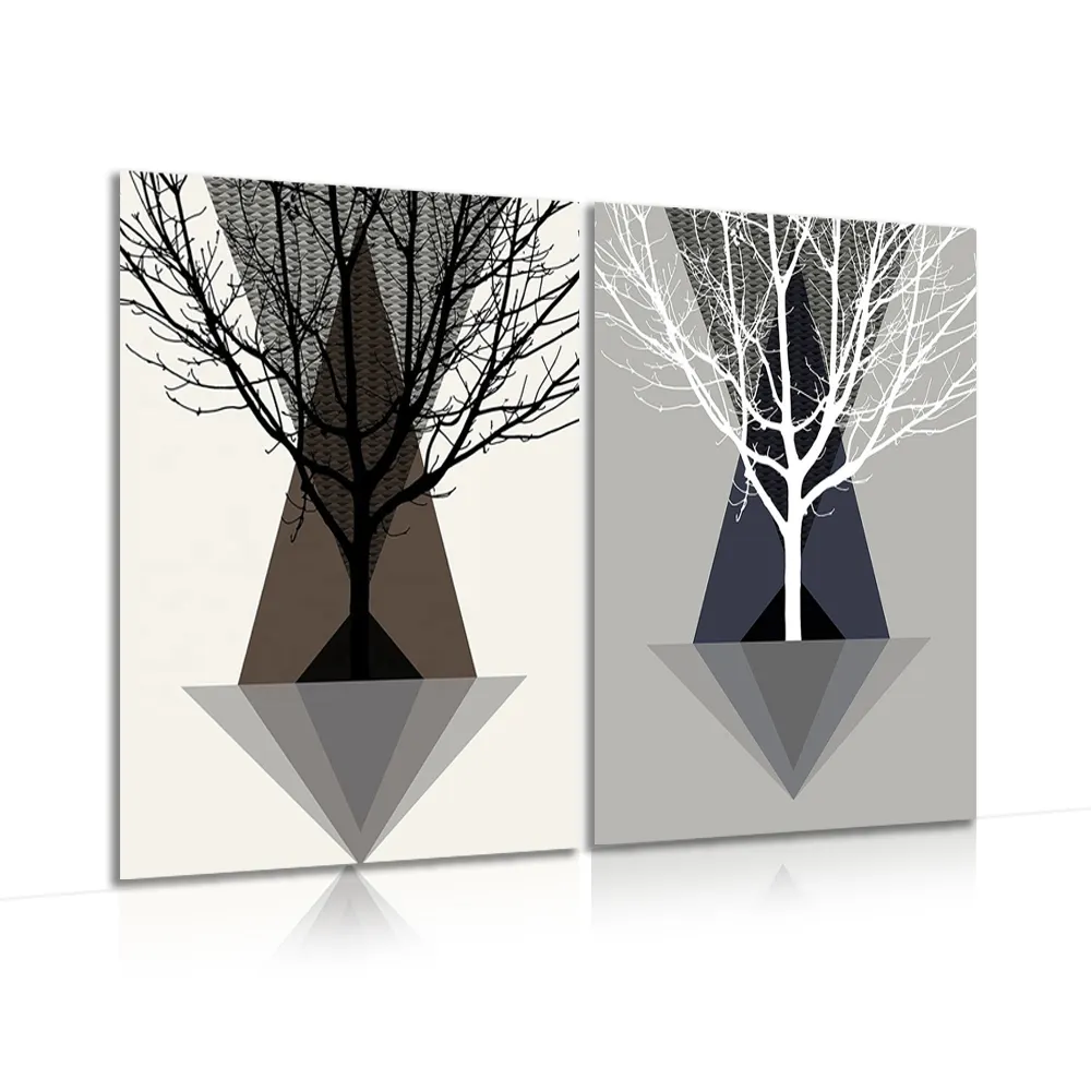Art Print Painting Modern Customized Picture Scenery Art Black White Tree Painting 2 Panels Canvas Prints For Hotel Decoration