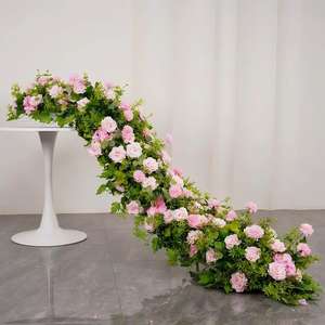 Centro de Mesa de Flores para Boda, Camino de Mesa de Flores Blancas de 200 cm de Largo, Camino de Mesa de Flores de Seda de Lujo en Blanco y Crema, Camino de Mesa de Flores de Rosas Púrpuras - Product Image 3