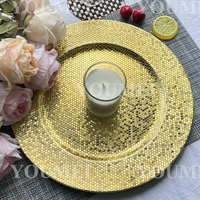 Vente en gros Baraque Party Luxury Round 13 pouces Rond Mosaïque Plastique Mariage Or Assiettes de présentation pour Table Dîner Réception