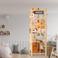 Organisateur de rangement pour animaux en peluche en bois, rangement pour peluches avec bande élastique et fond en maille
