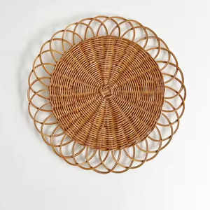 Best Selling Handcrafted Sustainable Rustic Rattan Placemat Eco-Friendly Charger Plates in Vietnam <b>Wicker</b> Material Floral Style - Product Image 1