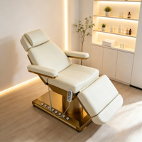Fauteuil de Beauté Électrique avec Base Dorée, 4 Moteurs, Lit Facial Inclinable, Chaise Esthétique pour Tatouage, Utilisation en Salon, Spa, Clinique