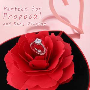 iSuperb Heart Shape <b>Ring</b> <b>Box</b> With Red Rose Flower Velvet Jewelry Gift For Women Valentine'S Day - Product Image 3