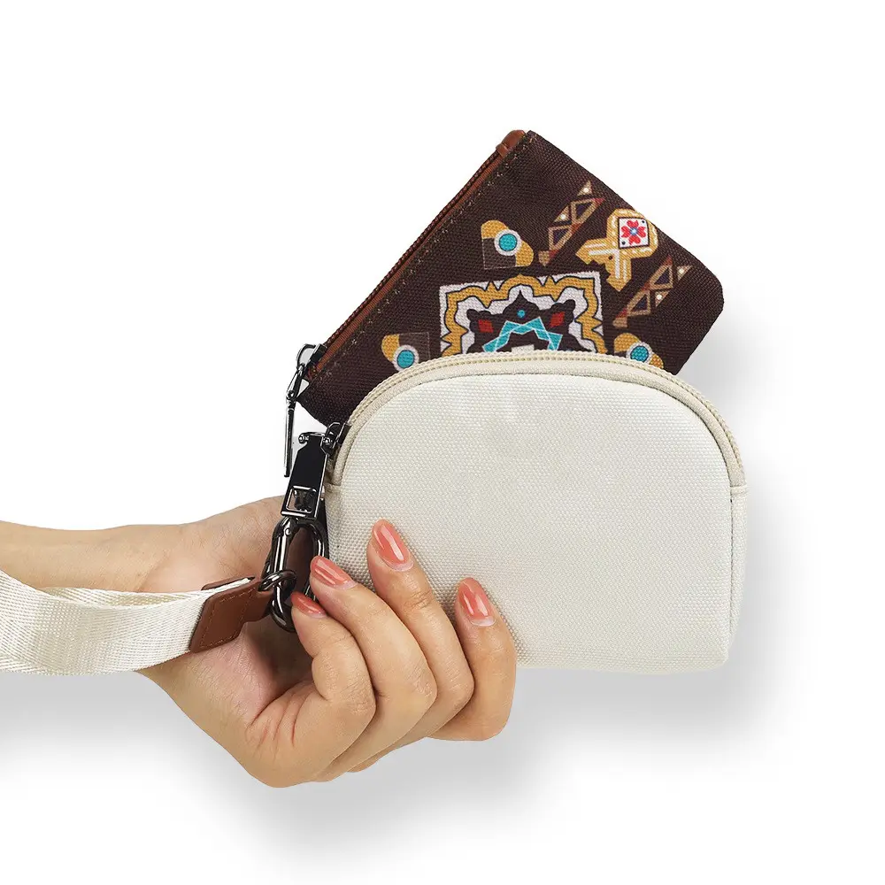 Dompet tempat kartu pergelangan tangan, kain baru tahan air gaya etnik Bohemian kartu uang Retro