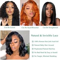 Perruques Courtes Bob Ondulées Pas Chères en Cheveux Humains, Perruque Lace Front Transparente en Cheveux Brésiliens Bruts, Perruque Frontale HD Sans Colle pour Femmes