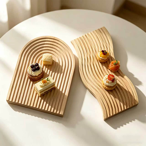 Plateaux <span class=keywords><strong>de</strong></span> <span class=keywords><strong>service</strong></span> en bois à motifs abstraits modernes vagues et arches, planches décoratives pour <span class=keywords><strong>table</strong></span> basse - Product Image 1