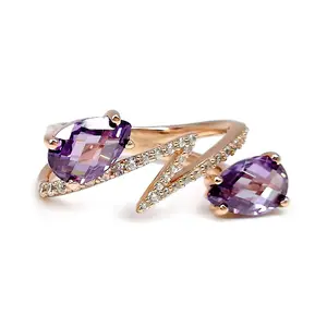 Factory price rings jewelry women wholesale rose gold engagement rings synthetic amethyst best selling rings