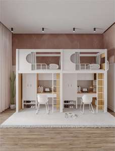 เตียงสองชั้นแบบมีโต๊ะทำงานและชั้นวางหนังสือ ประหยัดพื้นที่ เหมาะสำหรับหอพัก เตียงเหล็กอเนกประสงค์พร้อมตู้เก็บของ - Product Image 4