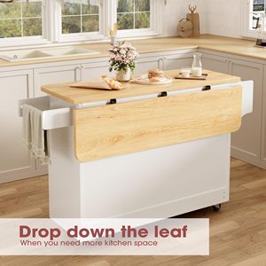 Carrito de Cocina Móvil SENYU con Tablero de Madera Maciza Abatible, Gabinete Blanco, Estante de Almacenamiento, Cajón y Ruedas para Cocina - Product Image 2