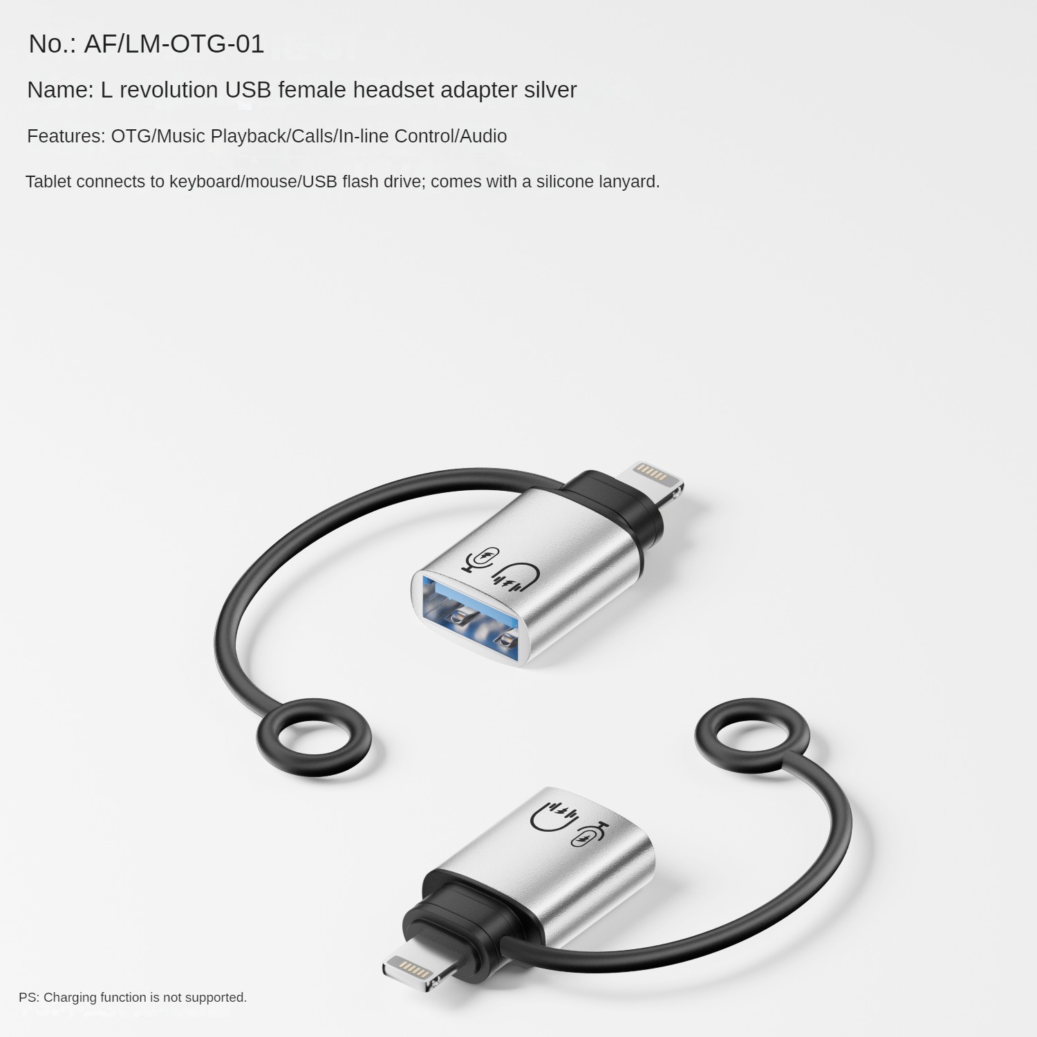 ซิลเวอร์ L ชาย ไปยัง USB A หญิง OTG
