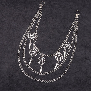 Cadena de cintura de aleación de zinc con diseño de espada de estrella de cinco puntas de metal, cadena de pantalón multicapa para uso diario, cadena corporal unisex de moda. - Product Image 3