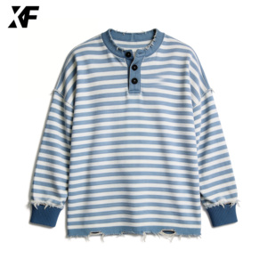 XUFEI T-shirt da <span class=keywords><strong>uomo</strong></span> personalizzata casual oversize in cotone pesante a nido d'ape, lavata, a righe, <span class=keywords><strong>termica</strong></span> a maniche lunghe - Product Image 1