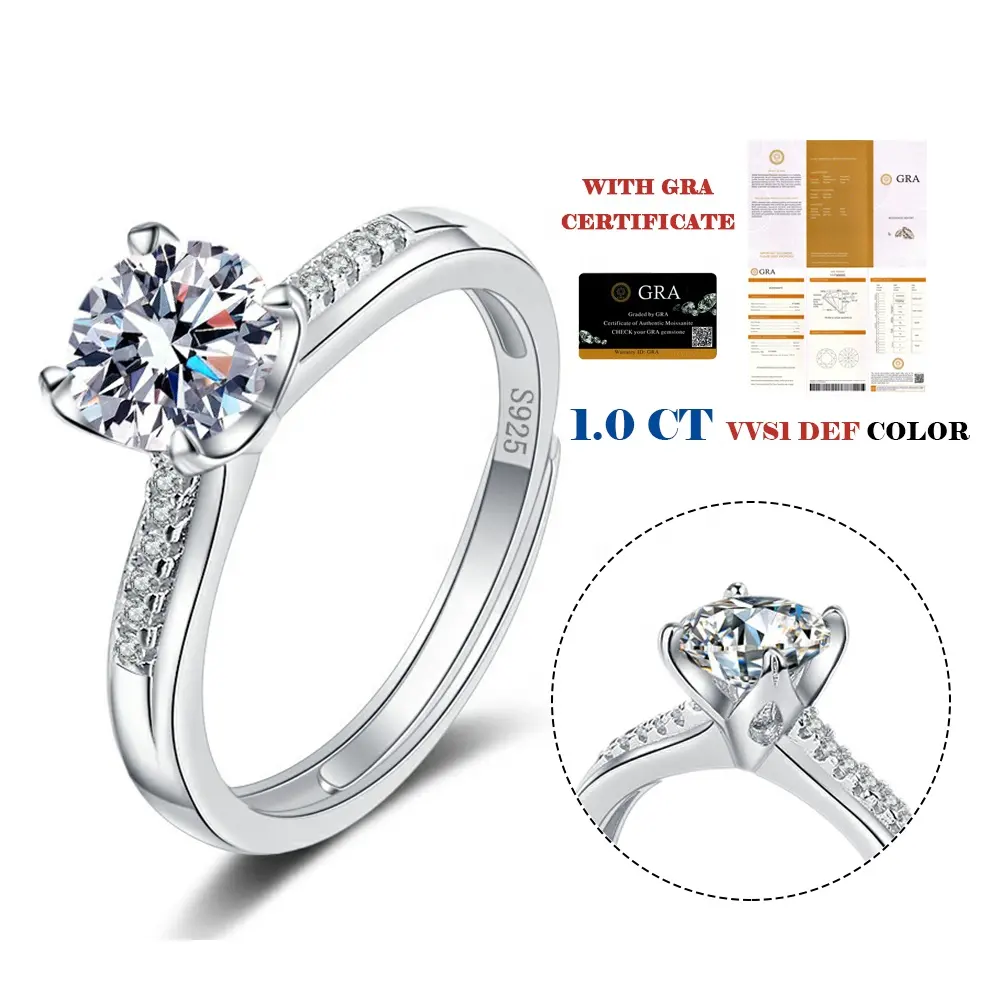 Custom High Quality Designer Woman Moissanite Rings VVS Moissanite Diamond Engagement Sterling Silver Wedding RingPopular