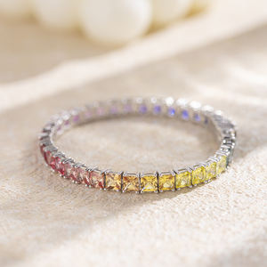 Pulsera de tenis unisex de moissanita y perlas de imitación All Fashions, diseño de arcoíris azul degradado, accesorios elegantes de estilo hip hop - Product Image 2