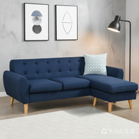 Canapé-lit sectionnel en L bleu marine capitonné avec cadre en fer, housse amovible, design pliable - Chaise longue moderne en tissu, petite taille