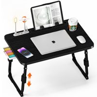 Bureau portable pour lit, réglable, avec port de charge USB, tiroir de rangement et étagère, pliable, pour télétravail et étudiants
