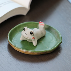 Ruijie Figurine de théière en céramique en forme de grenouille, en poterie blanche, motif feuille de lotus, ornement de table à thé, style chinois, décoration d'intérieur, cadeau - Product Image 2