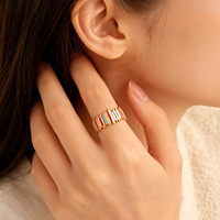 Bague tendance pour femme en acier inoxydable 304 plaqué or, réglable, avec goutte d'huile multicolore, résistante au ternissement et étanche