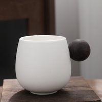 Mug à café en céramique givrée de 170 ml avec anse sphérique noir mat, mug moucheté anthracite pour la maison et le café