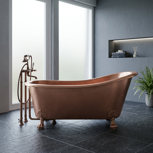 Baignoire autoportante ovale en cuivre à pattes de chat, de luxe, antique, portable, pour adultes, pour la maison et l'hôtel - Product Image 4