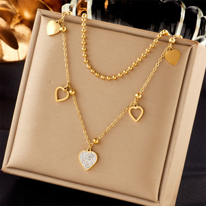 Bijoux fantaisie pendentif chaîne ras du cou coeur lune papillon Double couche irrégulière collier en acier inoxydable pour les femmes - Product Image 4