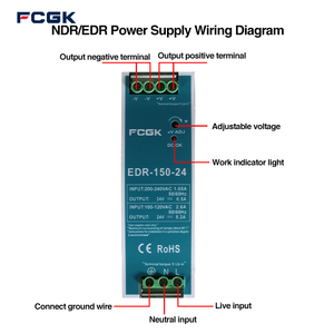 Alimentation à découpage sur rail DIN FCGK sélectionnée en usine (<span class=keywords><strong>EDR</strong></span>-120-<span class=keywords><strong>24</strong></span>) Sortie 24V CC Série NDR/<span class=keywords><strong>EDR</strong></span> Entrée <span class=keywords><strong>100</strong></span>-240V CA Fabriqué en Chine - Product Image 5