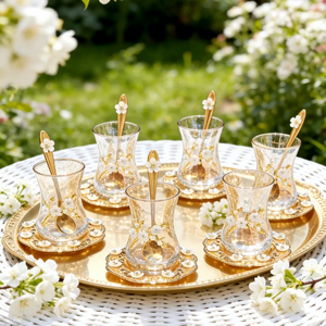 ชุดกาแฟหรูหราทันสมัย แก้ว<span class=keywords><strong>ชา</strong></span>แบบตุรกี ขอบทอง ชุดกาแฟเซรามิก ของตกแต่ง แก้วคริสตัล กล่องของขวัญ - Product Image 2
